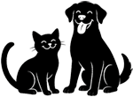 Silhouette of a cartoon cat and dog sitting and smiling